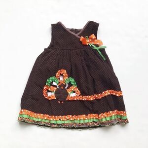 Bonnie Jean brown corduroy dot Turkey dress EUC 4T